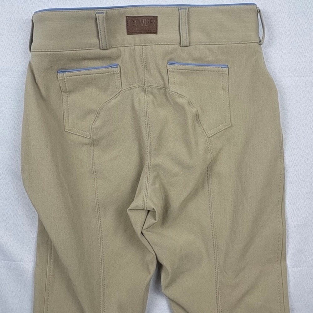 Dover Saddlery Riding Breeches Wellesley Tan Cornflower Knee Patch Size 16 - Picture 7 of 14